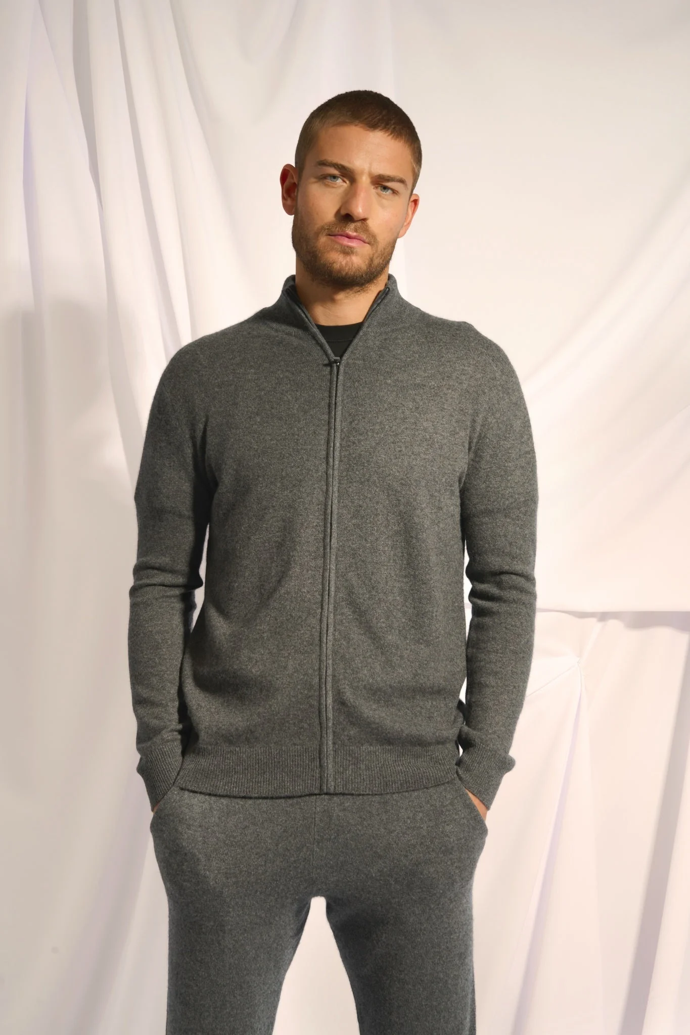 ALAN gilet col montant anthracite chiné – Image 2