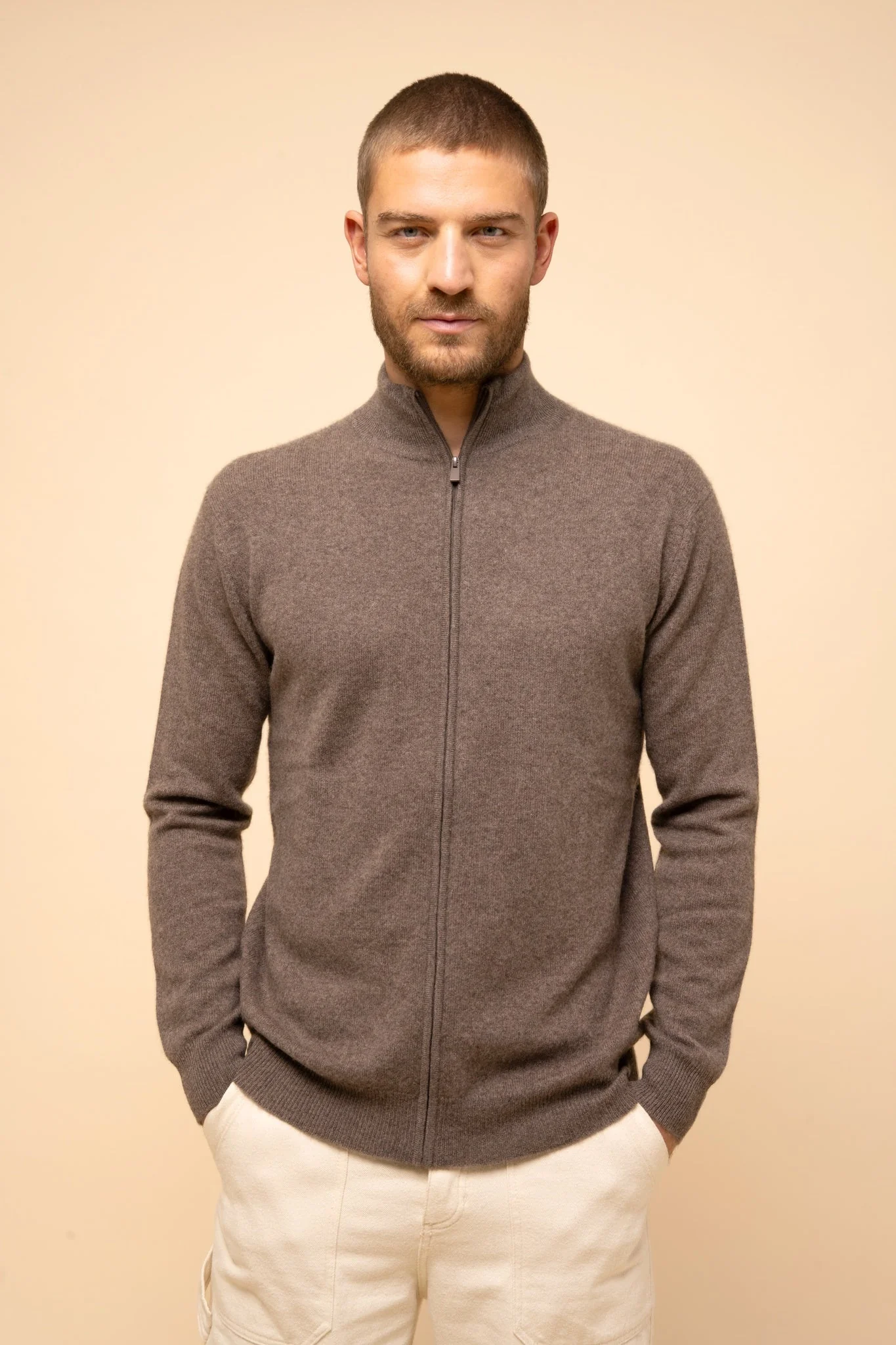 ALAN gilet col montant taupe chiné – Image 2