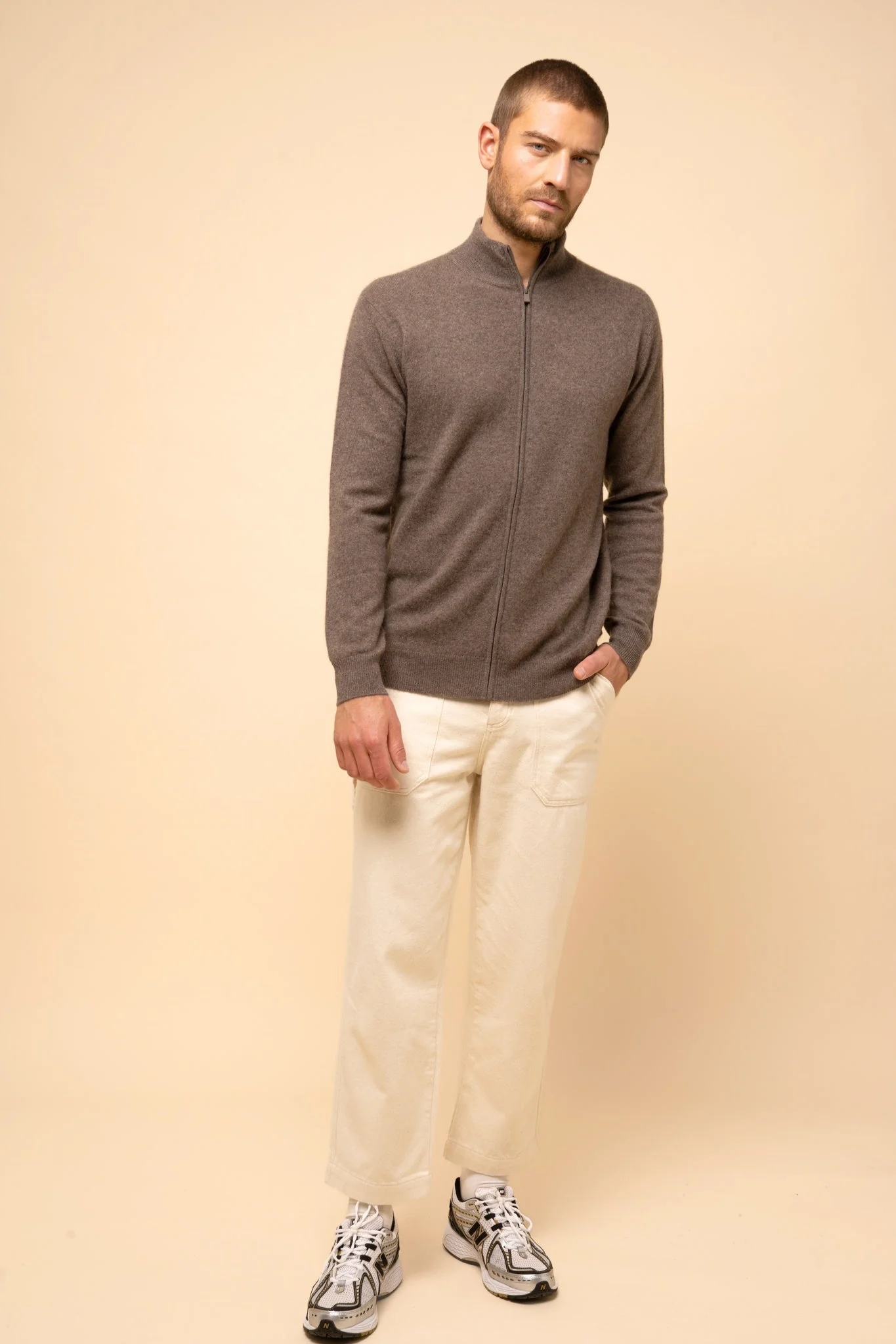 ALAN gilet col montant taupe chiné – Image 5