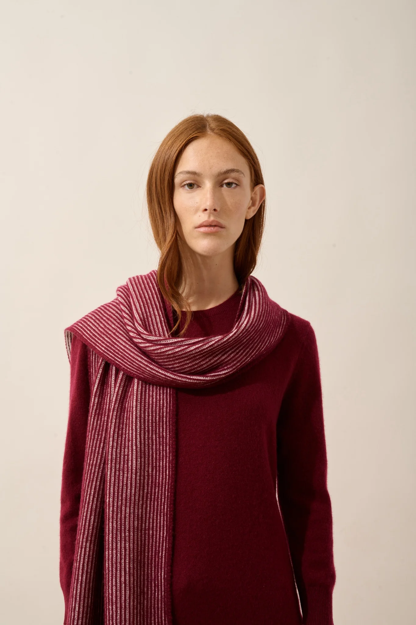 ANTONIO écharpe 4 fils bordeaux_ivoire – Image 2