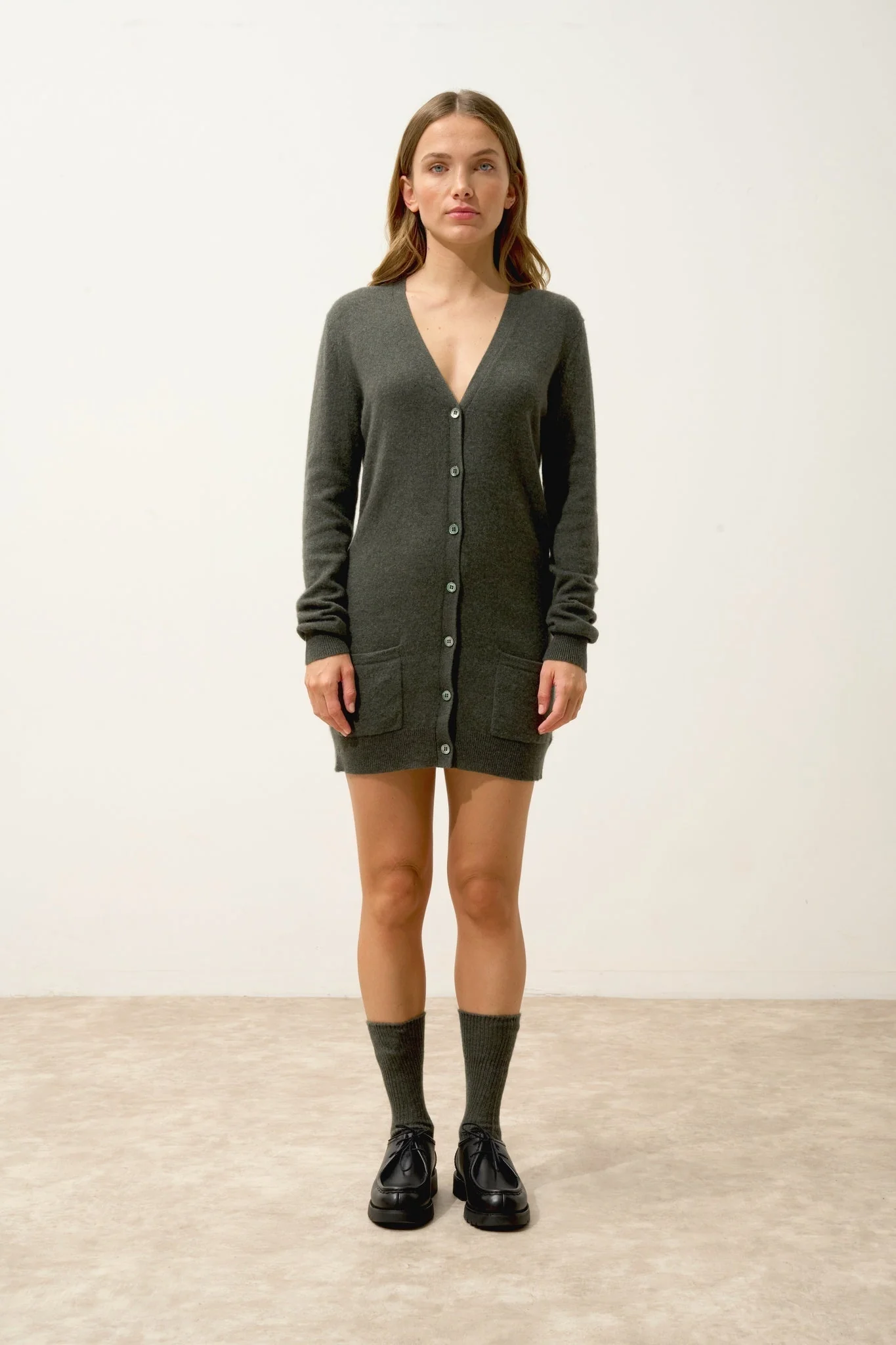 CHELSEA cardigan col v kaki chiné – Image 7