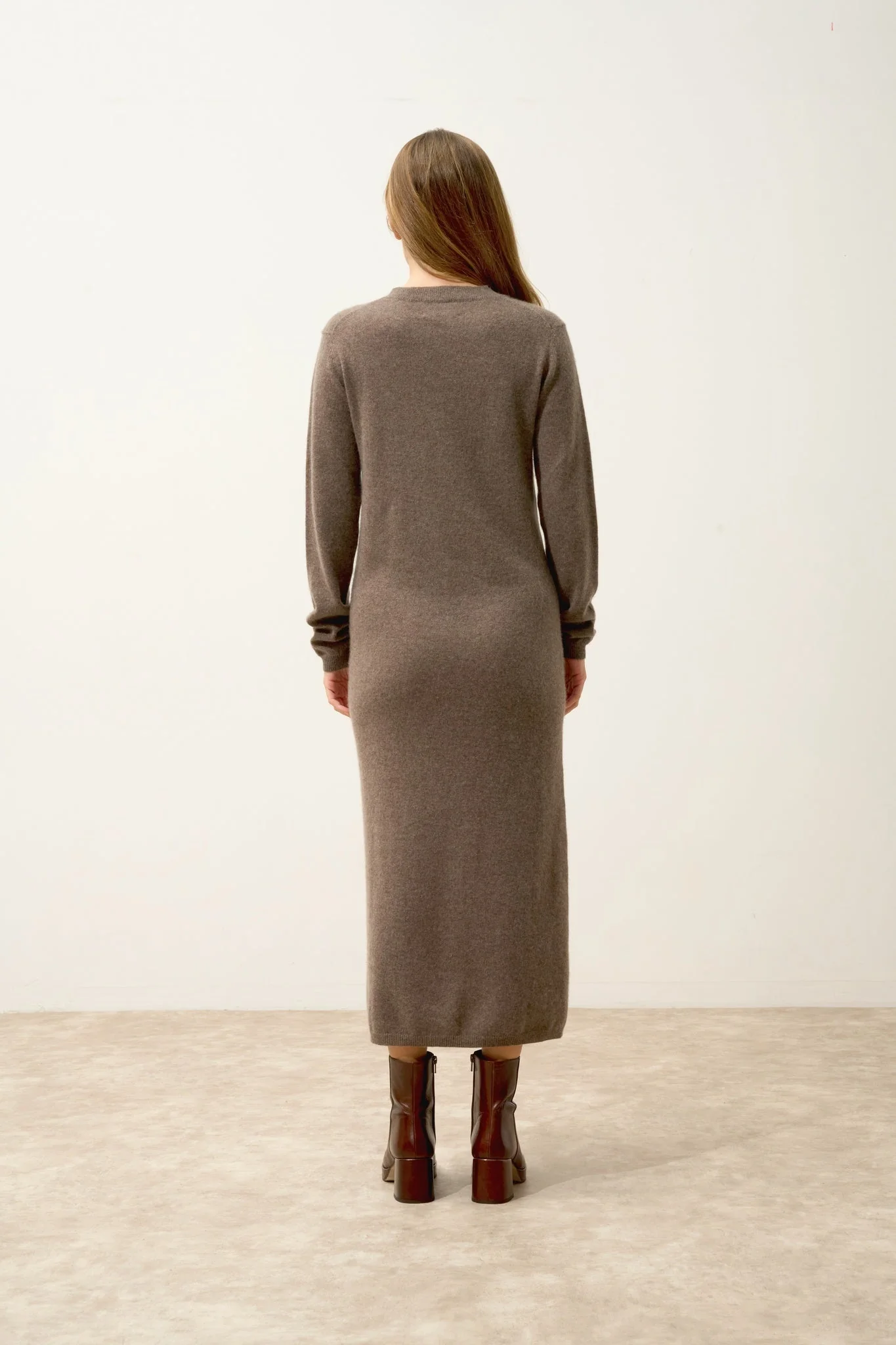 LINA robe col rond taupe chiné – Image 3