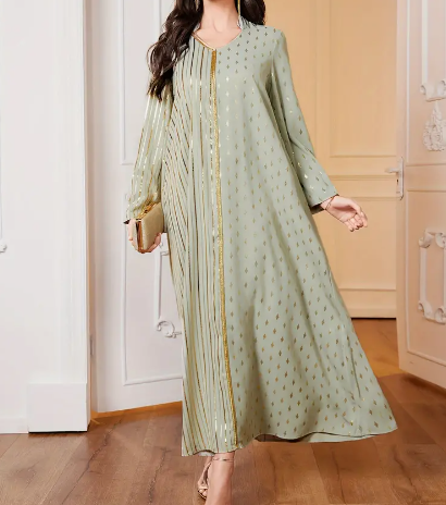 Caftan Élégant à Col V – Grâce & Féminité Orientale – Image 4
