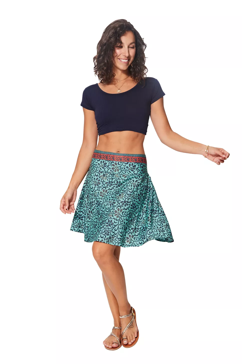 Jupe courte Bleue motifs arabasques – JIP2000H – Image 2